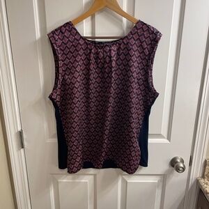The Limited Navy Blue and Red Print Mixed Media Sleeveless Blouse, XXL
